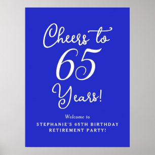 Royal Blue Cheers to 65 Years Retirement Party Poster