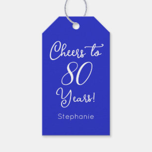 Royal Blue Cheers to 80 Years 80th Birthday Favour Gift Tags