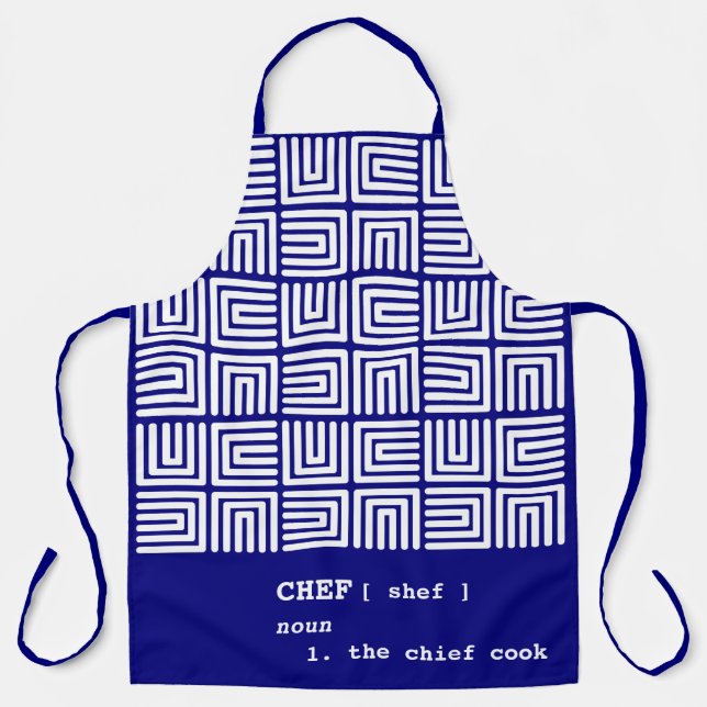 royal blue CHEF Nested Boxes Tribal Africa Pattern Apron (Front)