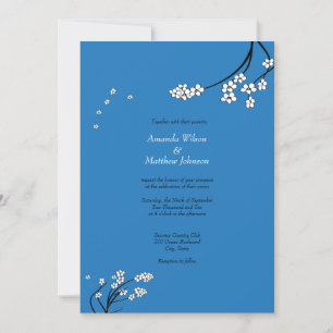 Royal Blue Cherry Blossom Wedding Invitations