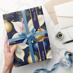 Royal Blue Christmas Wrapping Paper with Text