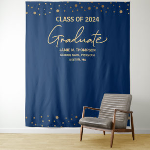 Royal blue Class of 2024 backdrop graduation Tapestry