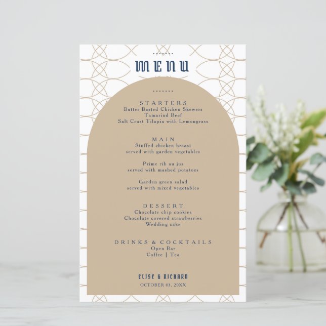 Royal Blue Classic Retro Wedding Menu (Standing Front)