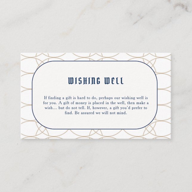 Royal Blue Classic Retro Wishing Well Enclosure Card (Front)