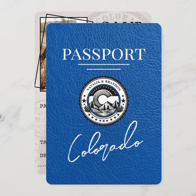 Royal Blue Colorado Passport Save The Date (Front/Back)