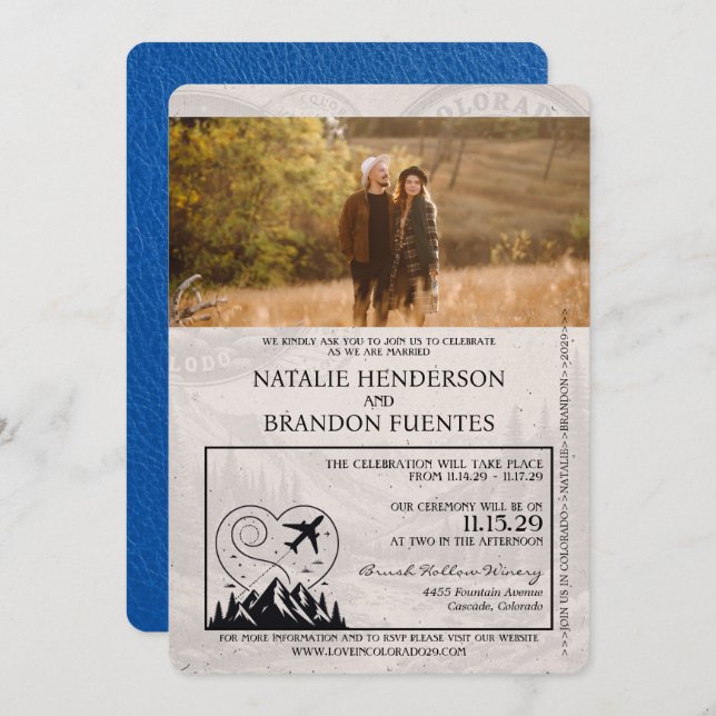 Royal Blue Colorado Passport Wedding Invitation (Front/Back)