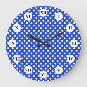 Royal Blue Combination Polka Dots by STaylor Large Clock