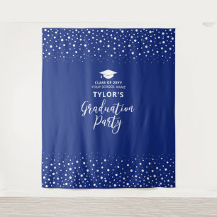 Royal Blue Confetti Graduation Party Backdrop Tapestry