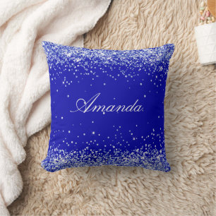Royal blue confetti name cushion