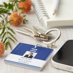 Royal Blue Corporate Executive Photo ID Badge Key Ring