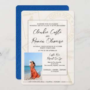Royal Blue Costa Rica Passport Wedding Invitation
