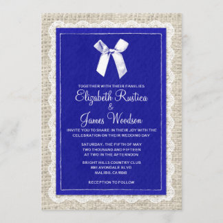 Royal Blue Country Burlap Wedding Invitations