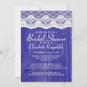 Royal Blue Country Lace Bridal Shower Invitations