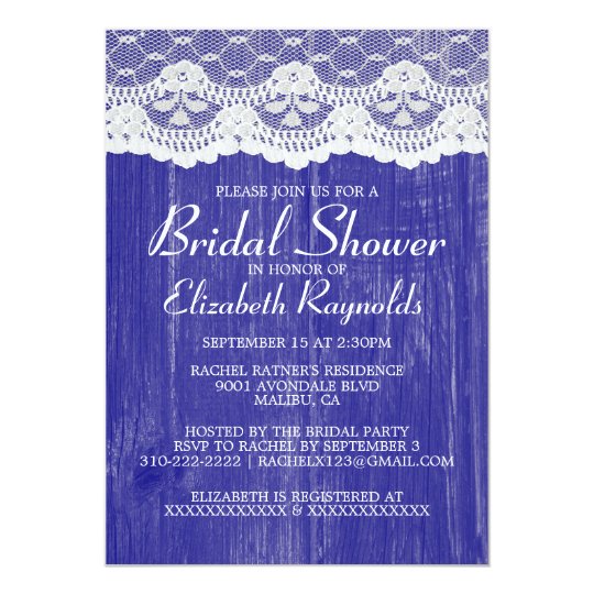 Royal Blue Country Lace Bridal Shower Invitations