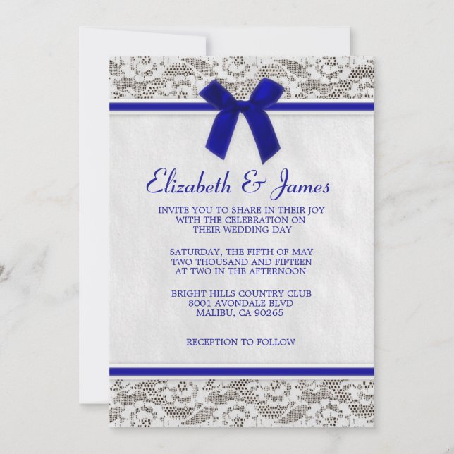 Royal Blue Country Lace Wedding Invitations (Front)