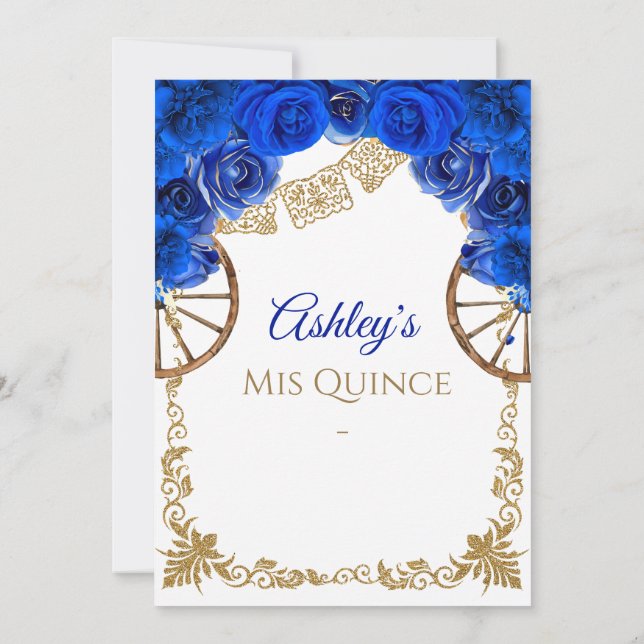 Royal Blue Cowboy Quinceañera Invitation, 15 Años Invitation (Back)