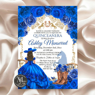 Royal Blue Cowboy Quinceañera Invitation, 15 Años Invitation