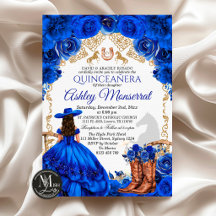 Royal Blue Cowboy Quinceañera Invitation, 15 Años