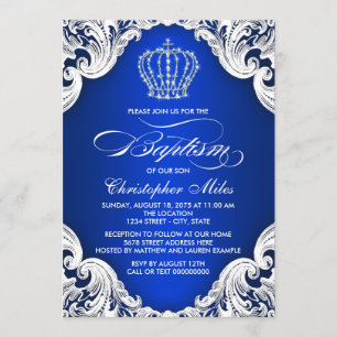 Royal Blue Crown Baptism Invitation