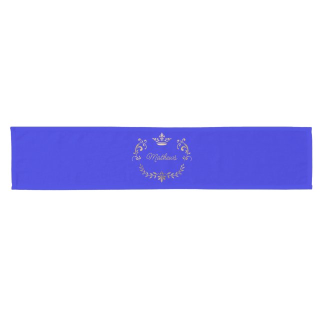 Royal Blue Crown Crest Personalised   Short Table Runner (Horizontal)