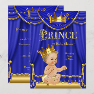 Royal Blue Crown Prince Baby Shower Gold Blonde Invitation