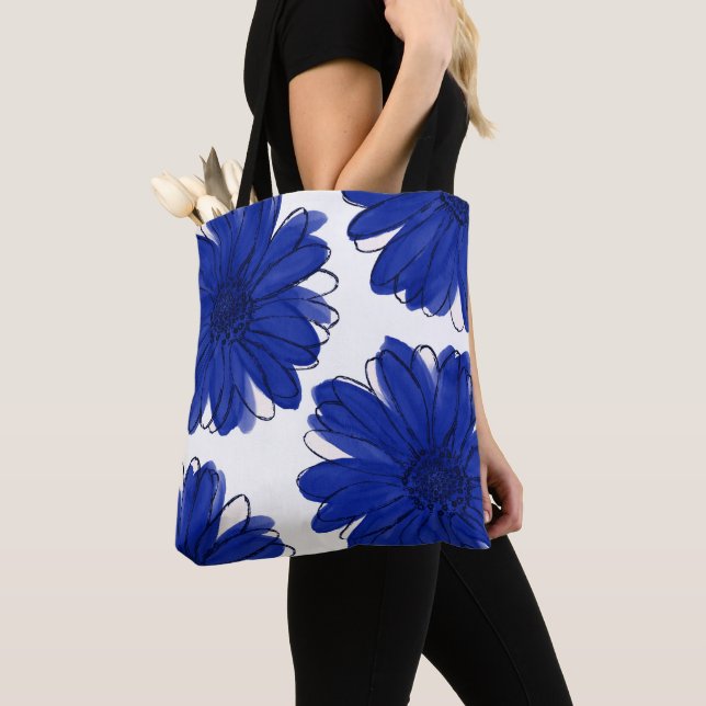 Royal Blue Daisies Tote Bag (Close Up)