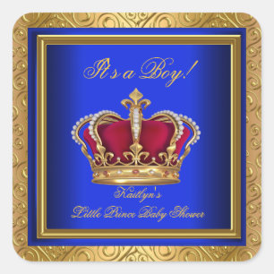 Royal Blue Damask Gold Baby Shower Boy Regal Square Sticker