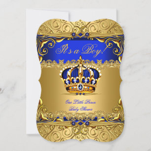 Royal Blue Damask Gold Crown Baby Shower Boy bs5 Invitation