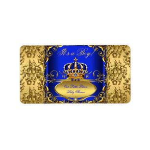 Royal Blue Damask Gold Crown Baby Shower Boy RB3 Label