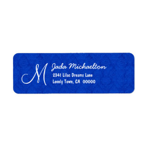 Royal Blue Damask Monogram M or Any Initial M010 Return Address Label