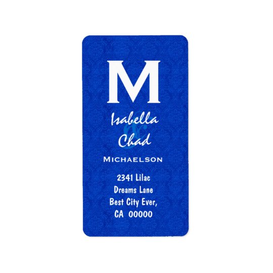Royal Blue Damask Monogram V568 Address Label