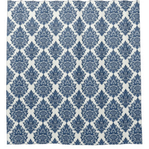 Royal blue damask pattern shower curtain
