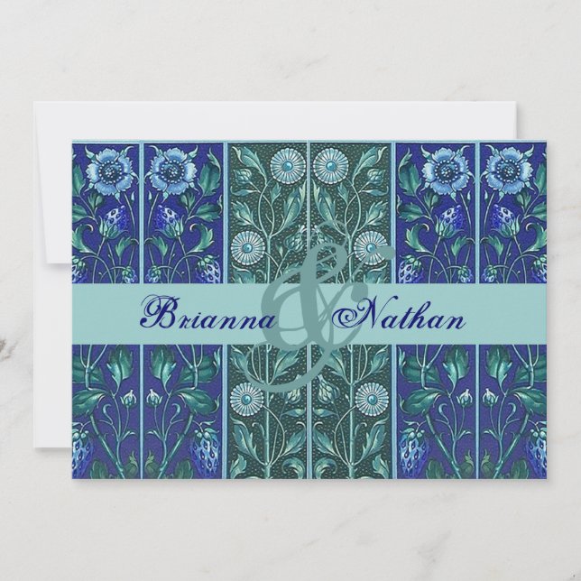 Royal Blue Damask Wedding Invitation (Front)