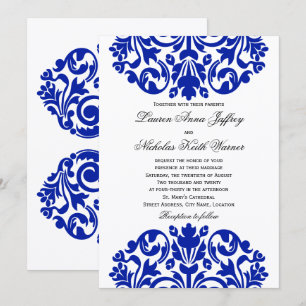 Royal Blue Damask Wedding Invitation