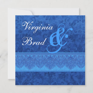 Royal Blue Damask Wedding Invitation E413