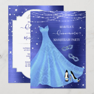 Royal Blue Diamond Masquerade Quinceañera Invitation