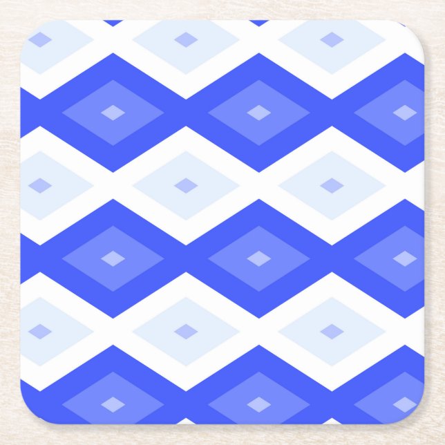 Royal blue diamond pattern square paper coaster (Front)