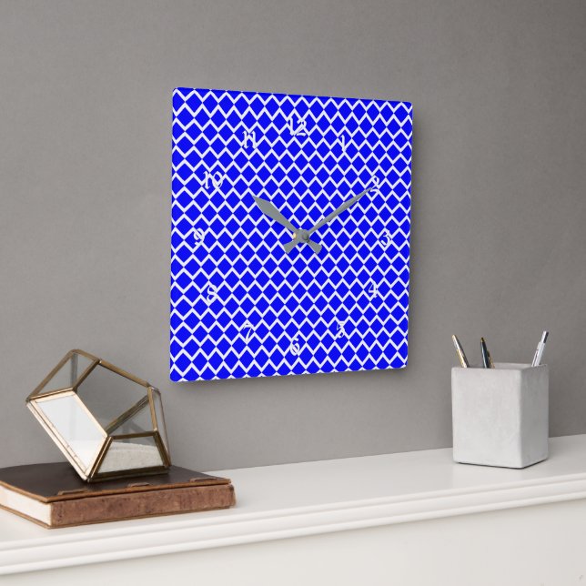 Royal Blue Diamond Pattern Square Wall Clock (Office)