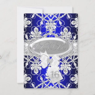 Royal Blue Diamond Tiara Princess Sweet 16 Invite