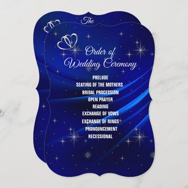 Royal Blue, Diamonds and Heart Wedding Program (Front/Back)