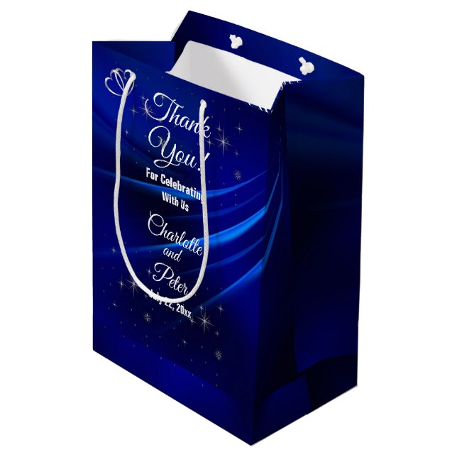 Royal Blue, Diamonds & Hearts  Medium Gift Bag (Back Angled)