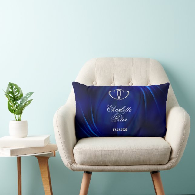 Royal Blue Diamonds/Hearts Wedding Lumbar Pillow (Chair)