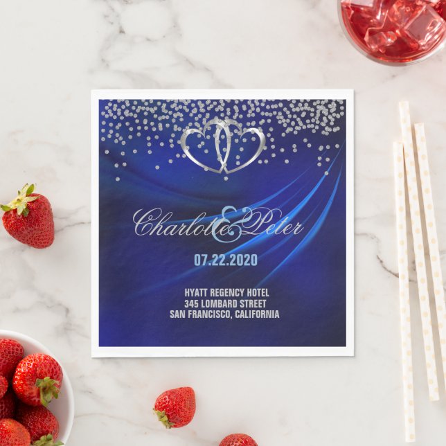 Royal Blue Diamonds/Hearts Wedding Paper Napkins (Insitu)
