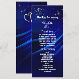 Royal Blue Diamonds/Hearts Wedding Program Card