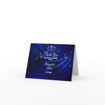 Royal Blue Diamonds/Hearts Wedding Thank You Card