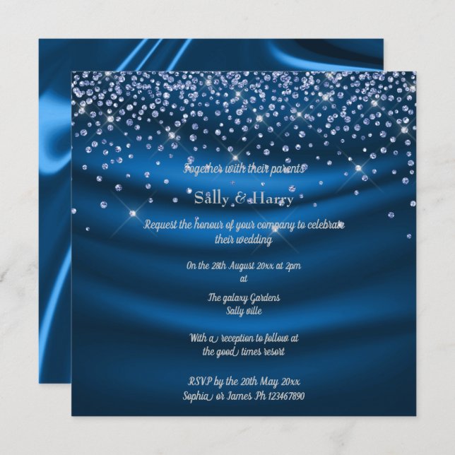 Royal Blue Diamonds wedding blue crystal Invitation (Front/Back)