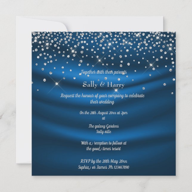 Royal Blue Diamonds wedding invitation (Front)
