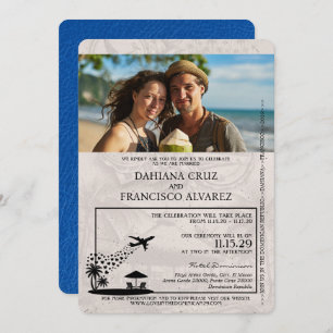 Royal Blue Dominican Republic Passport Wedding Invitation