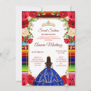 Royal Blue Dress & Colourful Sweet 16th Birthday Invitation