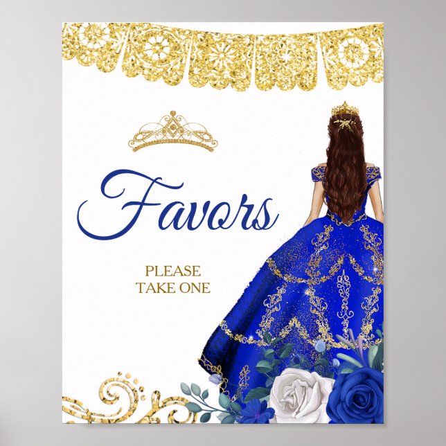 Royal Blue Dresses Floral Quinceañera Favours Poster (Front)